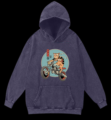 Cat Rider Vintage Washed 100% Cotton Hoodie
