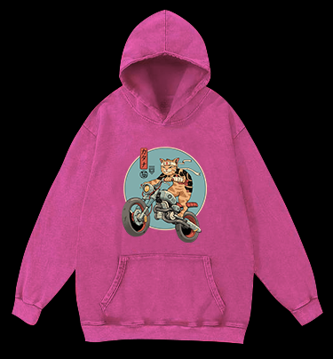Cat Rider Vintage Washed 100% Cotton Hoodie