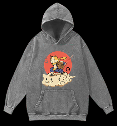 Flying Cloud Cat Vintage Washed 100% Cotton Hoodie