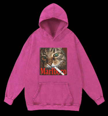 Cat With Cigarette Vintage Washed 100% Cotton Hoodie
