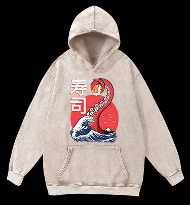 Sushi Octopus Vintage Washed 100% Cotton Hoodie