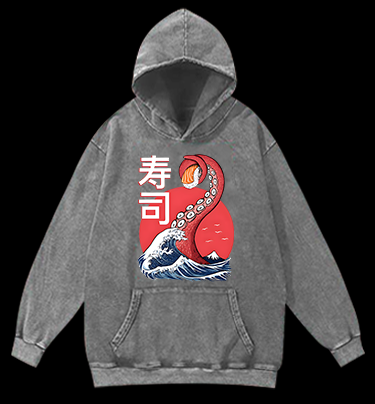 Sushi Octopus Vintage Washed 100% Cotton Hoodie