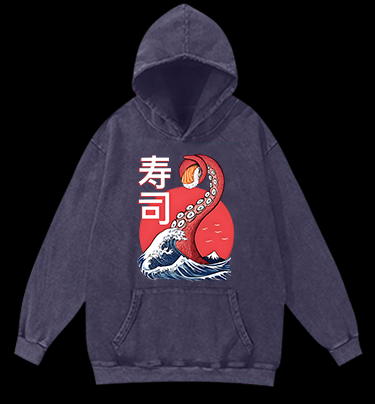 Sushi Octopus Vintage Washed 100% Cotton Hoodie