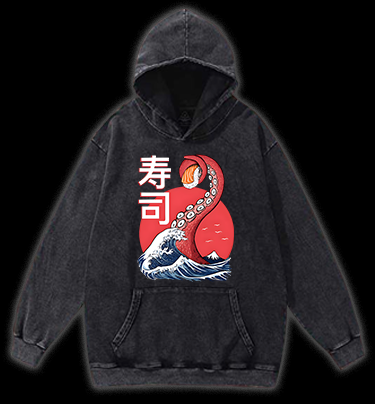 Sushi Octopus Vintage Washed 100% Cotton Hoodie