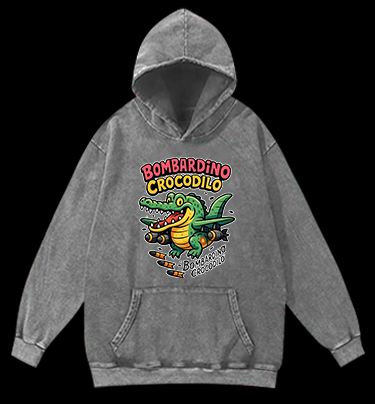 Bombing Crocodile Vintage Washed 100% Cotton Hoodie