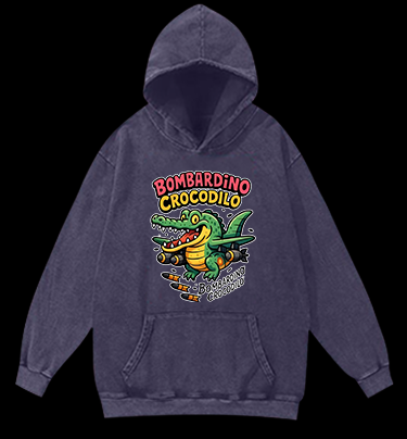 Bombing Crocodile Vintage Washed 100% Cotton Hoodie
