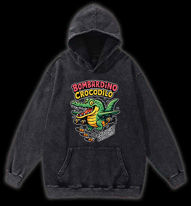 Bombing Crocodile Vintage Washed 100% Cotton Hoodie