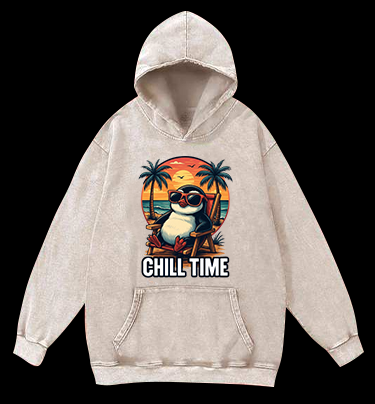 Chill Penguin Vintage Washed 100% Cotton Hoodie