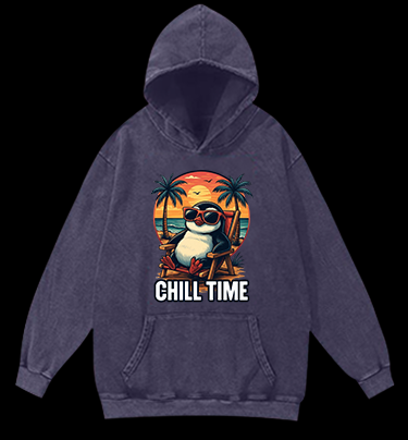 Chill Penguin Vintage Washed 100% Cotton Hoodie