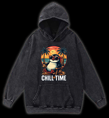 Chill Penguin Vintage Washed 100% Cotton Hoodie