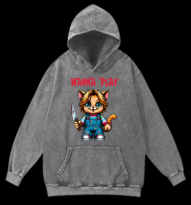 Killer Cat Vintage Washed 100% Cotton Hoodie