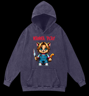 Killer Cat Vintage Washed 100% Cotton Hoodie