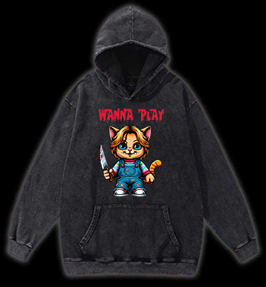 Killer Cat Vintage Washed 100% Cotton Hoodie