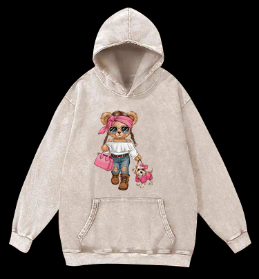 Fashionable Bear Vintage Washed 100% Cotton Hoodie