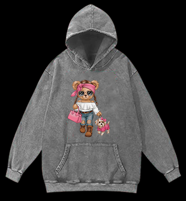 Fashionable Bear Vintage Washed 100% Cotton Hoodie