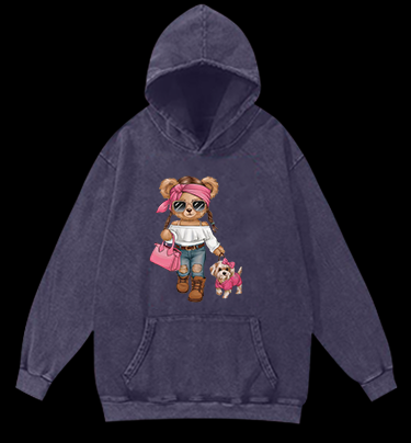Fashionable Bear Vintage Washed 100% Cotton Hoodie