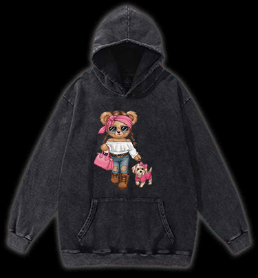 Fashionable Bear Vintage Washed 100% Cotton Hoodie