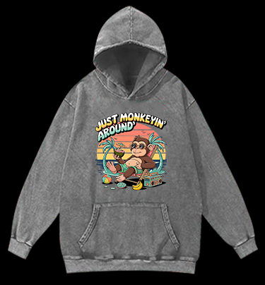 Chillin' Monkey Vintage Washed 100% Cotton Hoodie