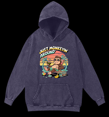 Chillin' Monkey Vintage Washed 100% Cotton Hoodie