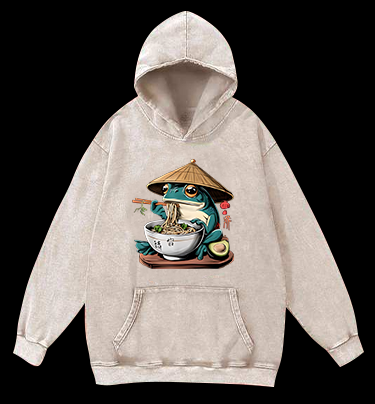 Ramen Frog Vintage Washed 100% Cotton Hoodie