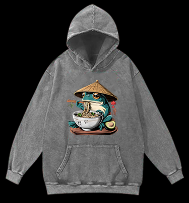 Ramen Frog Vintage Washed 100% Cotton Hoodie
