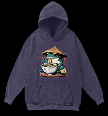 Ramen Frog Vintage Washed 100% Cotton Hoodie