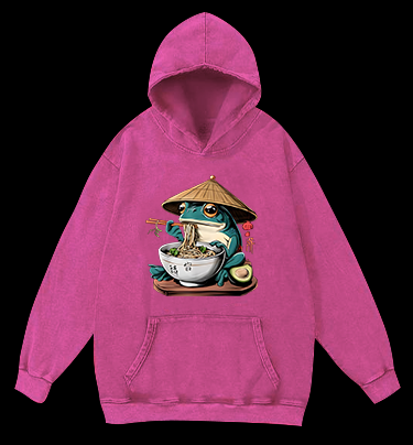 Ramen Frog Vintage Washed 100% Cotton Hoodie