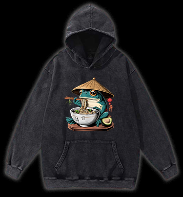 Ramen Frog Vintage Washed 100% Cotton Hoodie