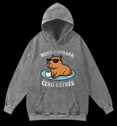 Capybara Chill Mode Vintage Washed 100% Cotton Hoodie