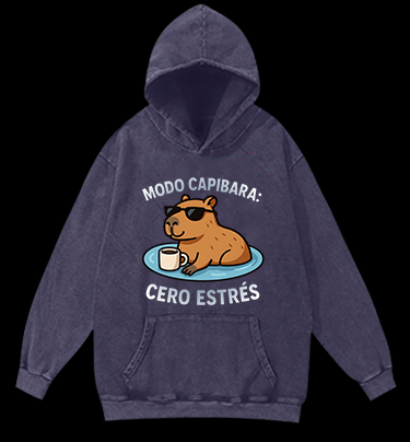 Capybara Chill Mode Vintage Washed 100% Cotton Hoodie