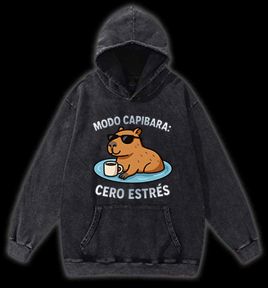 Capybara Chill Mode Vintage Washed 100% Cotton Hoodie