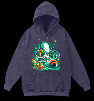 Octopus's Fun Time Vintage Washed 100% Cotton Hoodie