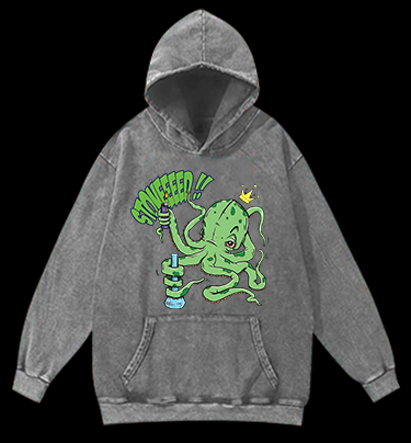 Octopus's Laid-back Vibe Vintage Washed 100% Cotton Hoodie