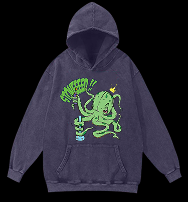Octopus's Laid-back Vibe Vintage Washed 100% Cotton Hoodie