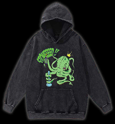 Octopus's Laid-back Vibe Vintage Washed 100% Cotton Hoodie