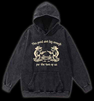 Frog Duel in the Pond Vintage Washed 100% Cotton Hoodie
