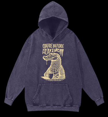 Crocodile's Coffee Time Vintage Washed 100% Cotton Hoodie