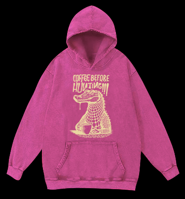 Crocodile's Coffee Time Vintage Washed 100% Cotton Hoodie