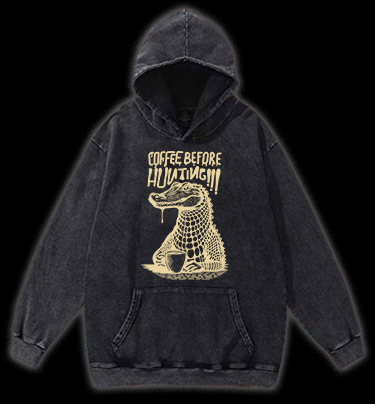 Crocodile's Coffee Time Vintage Washed 100% Cotton Hoodie