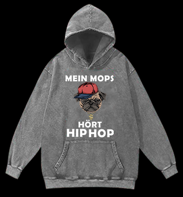Hip Hop Dog Vintage Washed 100% Cotton Hoodie
