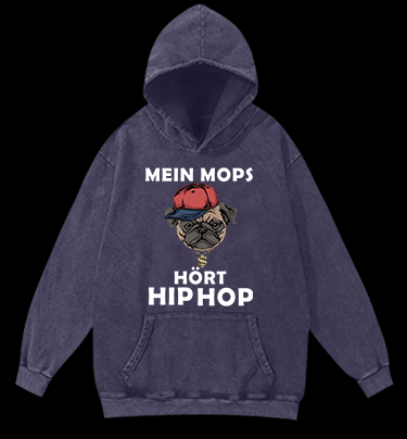 Hip Hop Dog Vintage Washed 100% Cotton Hoodie