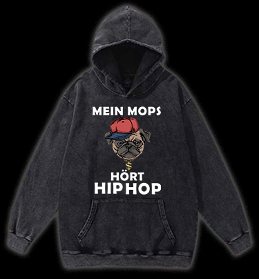 Hip Hop Dog Vintage Washed 100% Cotton Hoodie