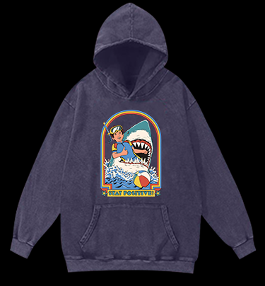 Positive Shark Fun Vintage Washed 100% Cotton Hoodie