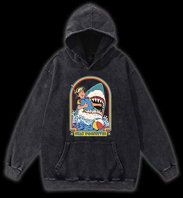 Positive Shark Fun Vintage Washed 100% Cotton Hoodie