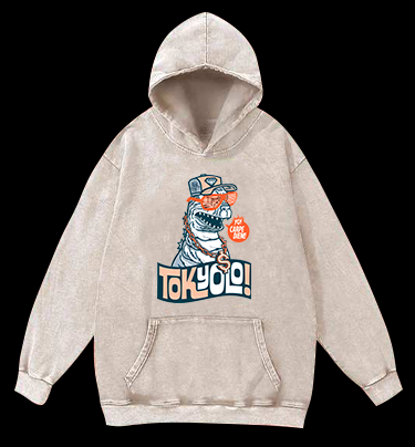 Trendy Godzilla Vintage Washed 100% Cotton Hoodie
