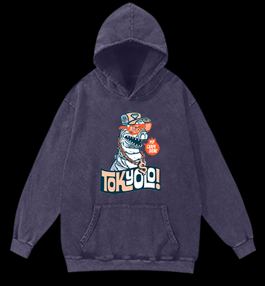 Trendy Godzilla Vintage Washed 100% Cotton Hoodie