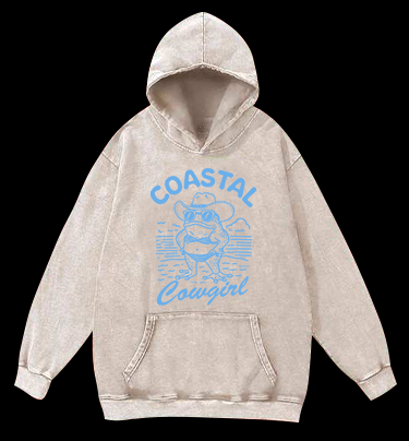 Frog Cowgirl Toad Vintage Washed 100% Cotton Hoodie