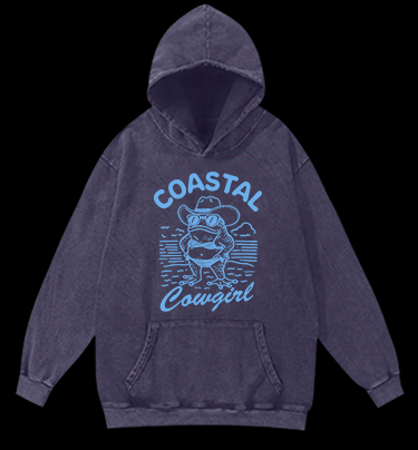 Frog Cowgirl Toad Vintage Washed 100% Cotton Hoodie