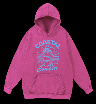 Frog Cowgirl Toad Vintage Washed 100% Cotton Hoodie