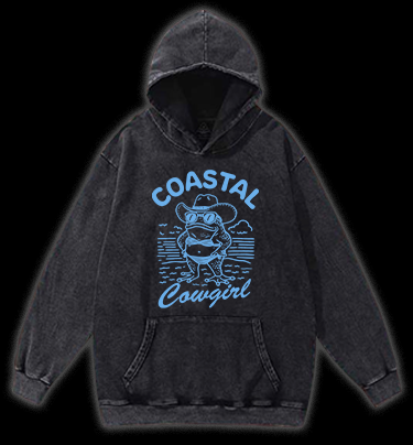 Frog Cowgirl Toad Vintage Washed 100% Cotton Hoodie